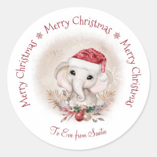 Niedlich Elephant Baby Girl Weihnachtssticker Runder Aufkleber