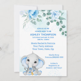 Niedlich Elephant Baby Shower Boy Blue Floral Einladung