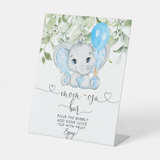 Niedlich Elephant Baby Shower Boy Mama-osa Bar Sockelschild (Vorderseite)