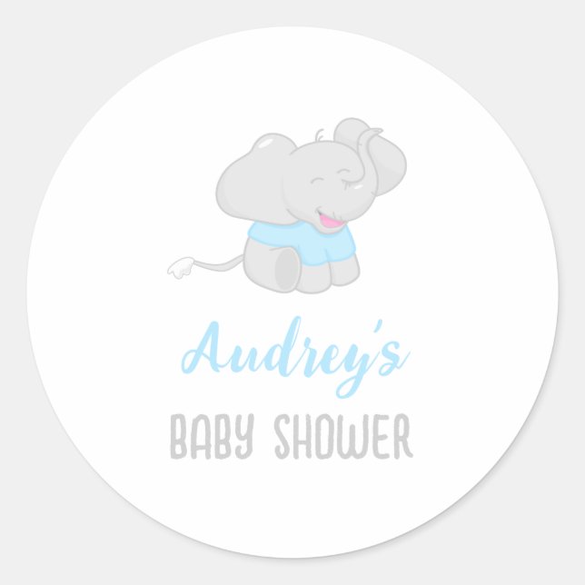 Niedlich Elephant Baby Shower Boy Runder Aufkleber (Vorderseite)