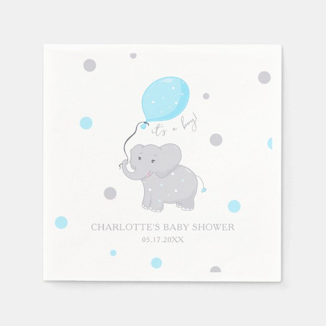 Niedlich Elephant Baby Shower Boy Serviette (Vorderseite)
