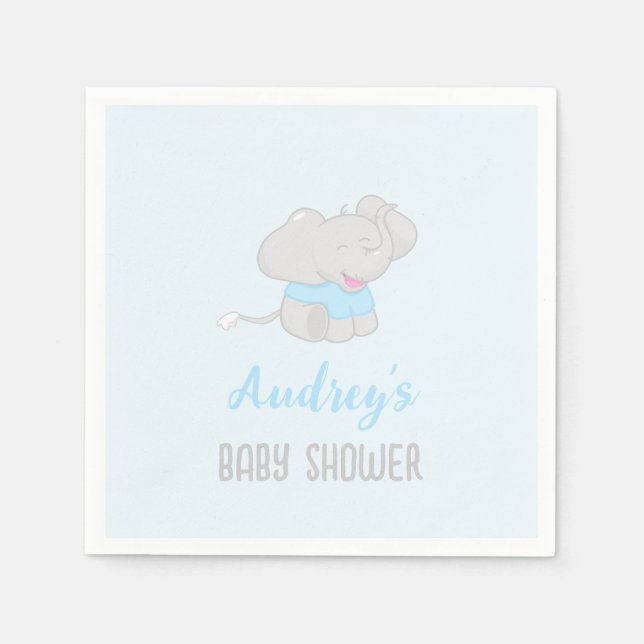 Niedlich Elephant Baby Shower Boy Serviette (Vorderseite)
