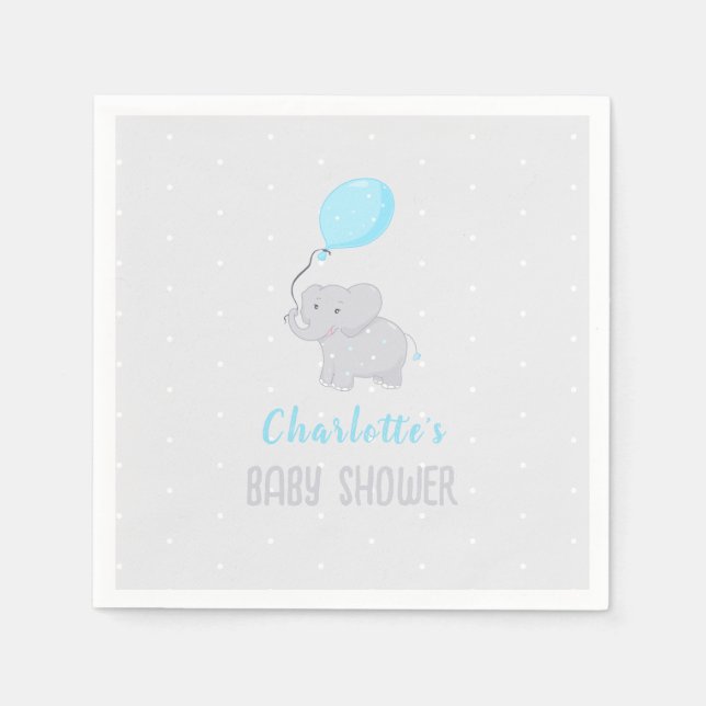 Niedlich Elephant Baby Shower Boy Serviette (Vorderseite)