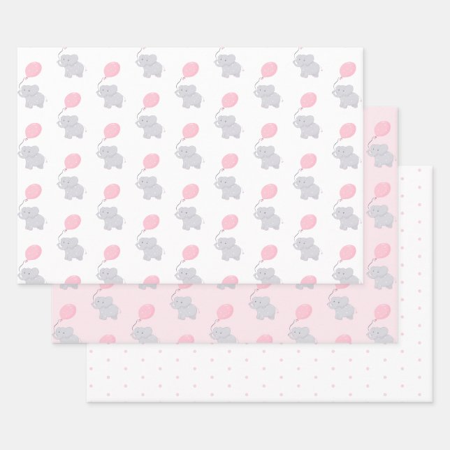 Niedlich Elephant Baby Shower Girl Geschenkpapier Set (Set)