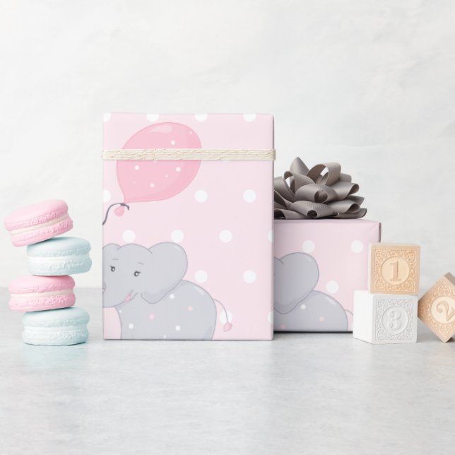 Niedlich Elephant Baby Shower Girl Pink Geschenkpapier (Babyparty)