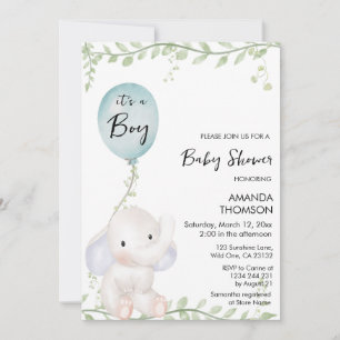 Niedlich Elephant Ballon Babydusche Einladung