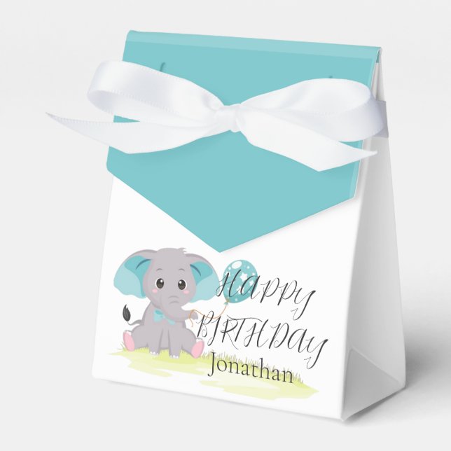 Niedlich Elephant Blue Birthday Boy Favor Box Geschenkschachtel (Vorderseite)