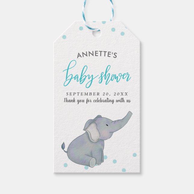 Niedlich Elephant Blue Confetti Babydusche Vielen  Geschenkanhänger (Vorderseite)