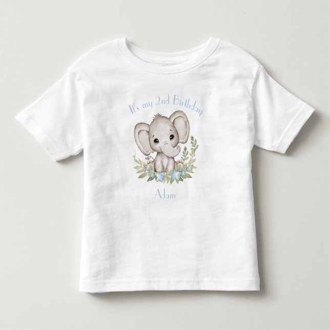 Niedlich Elephant Blue Green Birthday Boy Kleinkind T-shirt (Vorderseite)
