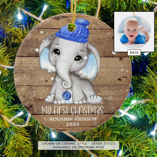 Niedlich Elephant Boy Baby's ERSTE CHRISTMAS Rusti Keramik Ornament (Von Creator hochgeladen)
