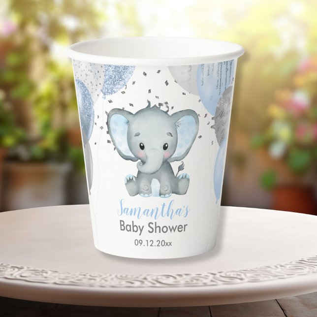 Niedlich Elephant Boy Balloons Babydusche Pappbecher (Cute Elephant Boy Balloons Baby Shower Paper Cups)