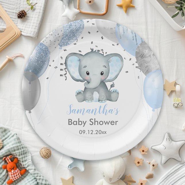 Niedlich Elephant Boy Balloons Babydusche Pappteller (Cute Elephant Boy Balloons Baby Shower Paper Plates)