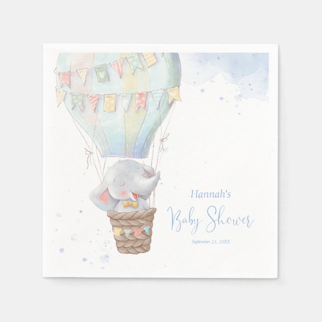 Niedlich Elephant Boy Blue Baby Dusche Napkins Serviette (Vorderseite)