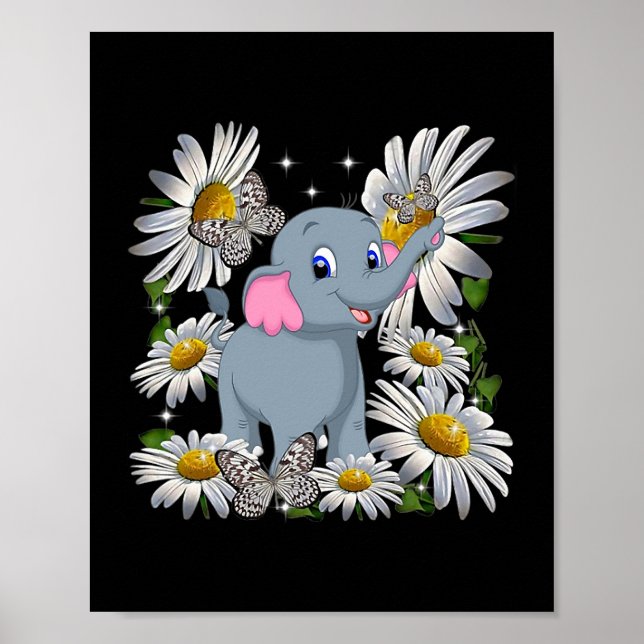 Niedlich Elephant Daisy Blume Butterfly Poster (Vorne)
