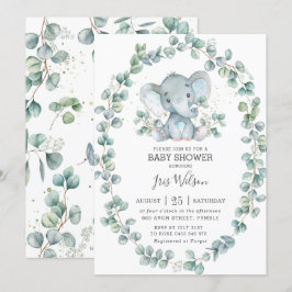 Niedlich Elephant Eucalyptus Greenery Baby Shower Einladung