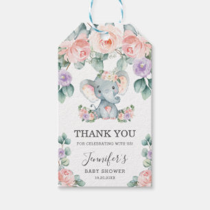Niedlich Elephant Floral Baby Dusche Danke für Ih Geschenkanhänger