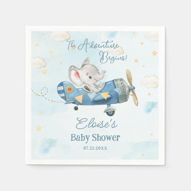 Niedlich Elephant Flugzeug Adventure fängt Babydus Serviette (Vorderseite)