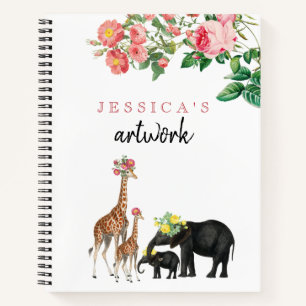 Niedlich Elephant Giraffe Baby Artwork Sketchbook Notizbuch
