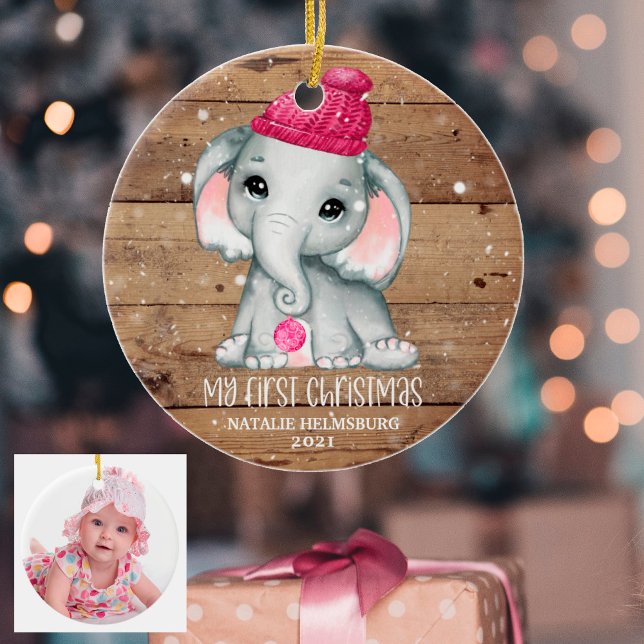 Niedlich Elephant Girl Baby's ERSTE CHRISTMAS Rust Keramik Ornament (Von Creator hochgeladen)
