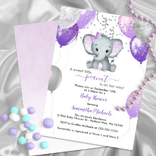 Niedlich Elephant Girl Balloons Babydusche Einladung
