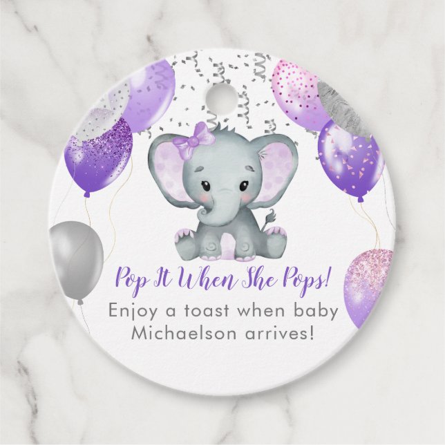 Niedlich Elephant Girl Balloons Babydusche Geschenkanhänger (Vorderseite)