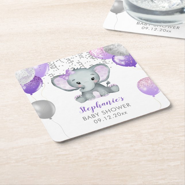 Niedlich Elephant Girl Balloons Babydusche Rechteckiger Pappuntersetzer (angewinkelt)