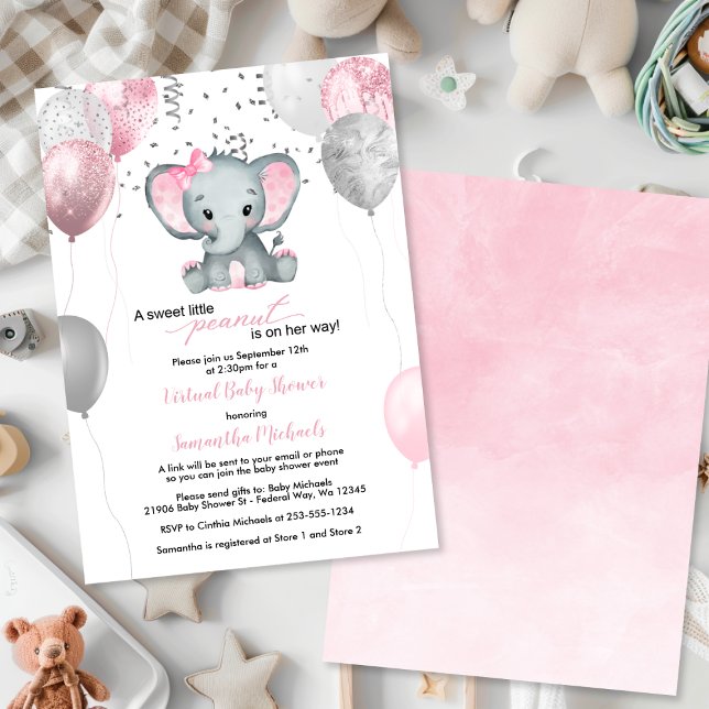 Niedlich Elephant Girl Balloons Virtual Baby Dusch Einladung (Cute Elephant Girl Balloons Virtual Baby Shower Invitation
)