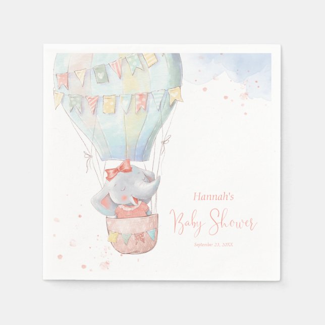 Niedlich Elephant Girl Pink Babydusche Napkins Serviette (Vorderseite)