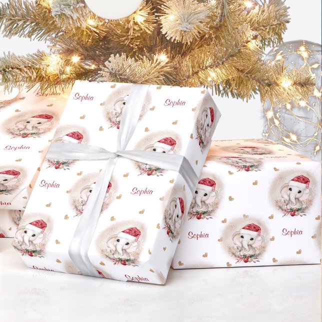 Niedlich Elephant Girl Weihnachtswrapping Paper Na Geschenkpapier (Cute Elephant Girl Christmas Wrapping Paper Name)