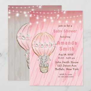 Niedlich Elephant Hot Air Ballon Babydusche Einlad Einladung