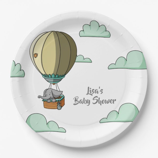Niedlich Elephant Hot Air Ballon Babydusche Pappteller (Vorderseite)