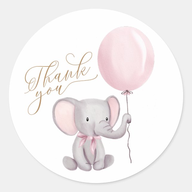 Niedlich Elephant Pink Balloon Babydusche Vielen D Runder Aufkleber (Vorderseite)