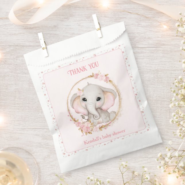 Niedlich Elephant Pink Blume Babydusche Gefallen B Geschenktütchen (Ausgeschnitten)