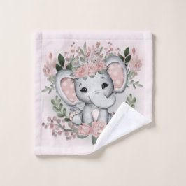 Niedlich Elephant Pink Blume Grünbad Waschlappen