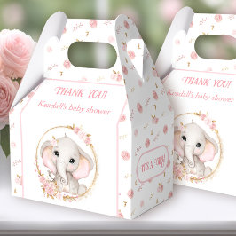 Niedlich Elephant Pink Blume Weiße Babydusche Geschenkschachtel