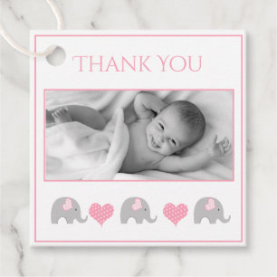 Niedlich Elephant Pink Hearts Foto Vielen Dank Geschenkanhänger