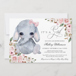 Niedlich Elephant Pink Rose Girl Kinderdusche Einl Einladung