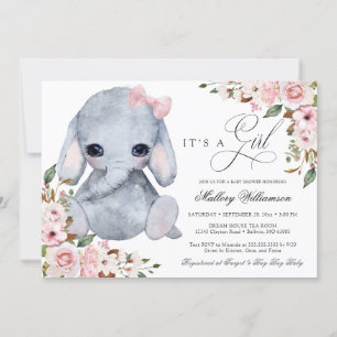Niedlich Elephant Pink Rose Girl Kinderdusche Einl Einladung
