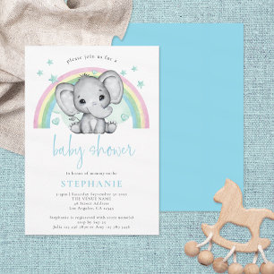 Niedlich Elephant Rainbow Blue Baby Dusche Einladung