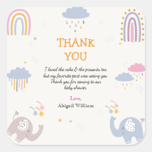 Niedlich Elephant Rainbow Girls Baby Dusche Vielen Quadratischer Aufkleber