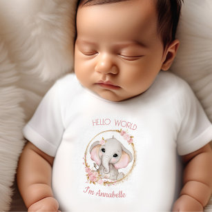 Niedlich Elephant Rosa Blume Mädchen benennen Baby T-shirt