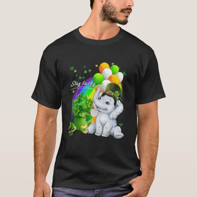 Niedlich Elephant St Patricks Day Bleibe Lucky Kle T-Shirt (Vorderseite)