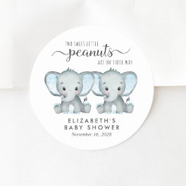 Niedlich Elephant Twin Baby Boys Dusche Runder Aufkleber