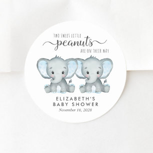 Niedlich Elephant Twin Baby Boys Dusche Runder Aufkleber