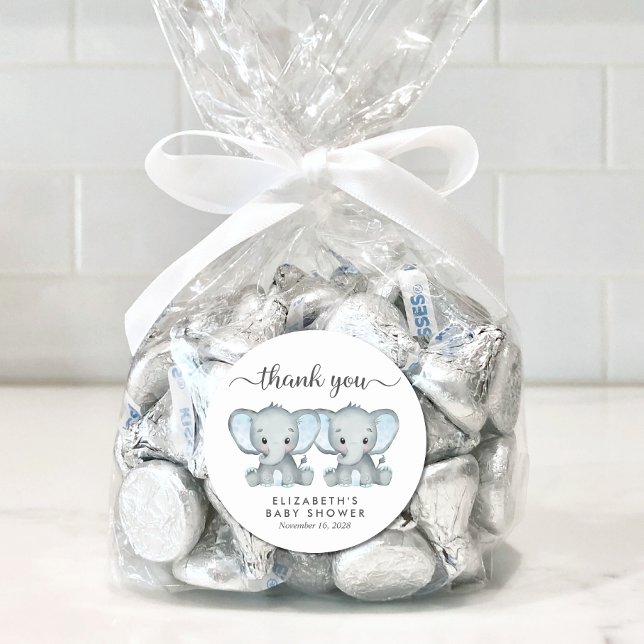 Niedlich Elephant Twin Baby Boys Dusche Vielen Dan Runder Aufkleber (Von Creator hochgeladen)