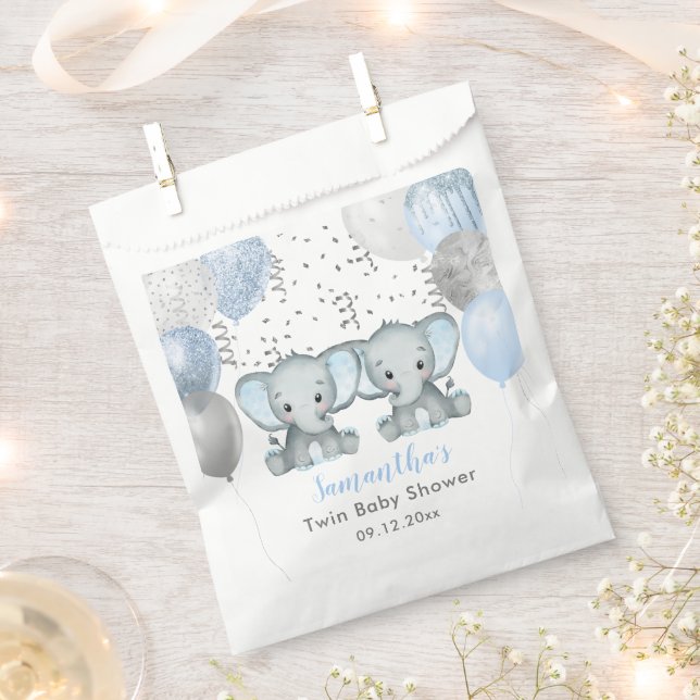 Niedlich Elephant Twin Boys Balloon Babydusche Geschenktütchen (Ausgeschnitten)