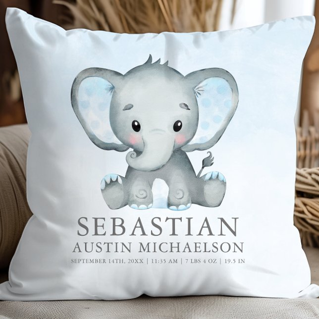 Niedlich Elephant Watercolor Boy Baby Kissen (Cute Elephant Watercolor Boy Baby Throw Pillow)