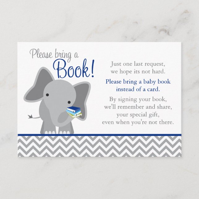 Niedlich Elephant Zickzack Navy Blue Baby Shower B Begleitkarte (Vorderseite)