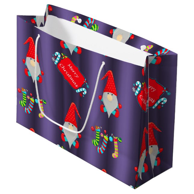 Niedlich Elves Blue Christmas Große Geschenktüte (Vorderseite Schrägansicht)