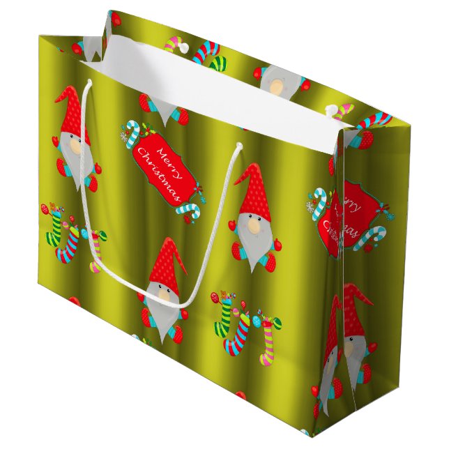Niedlich Elves Chartreuse Green Christmas Große Geschenktüte (Vorderseite Schrägansicht)